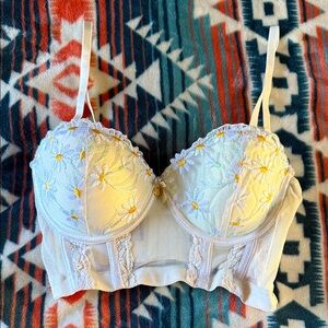 Daisy Fuentes White Floral Embroidered Bralette
